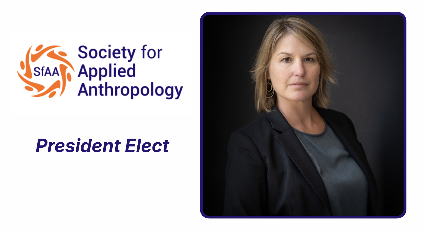 Headshot of Dr. Keri Brondo next to the Society for Applied Anthropology logo